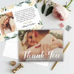 Cartão De Agradecimento Cream Dourado Floral Greenerescente Foto do Monogr<br><div class="desc">O cartões de agradecimentos de casamento apresenta duas fotos do dia com um design branco "Obrigado",  escrito manualmente,  de sobreposição de script e design de aquarela floral,  com obrigado personalizado,  sua mensagem e foto no verso. As cores verdes incluem cor-de-rosa pincel,  branco,  creme,  ouro e verde.</div>