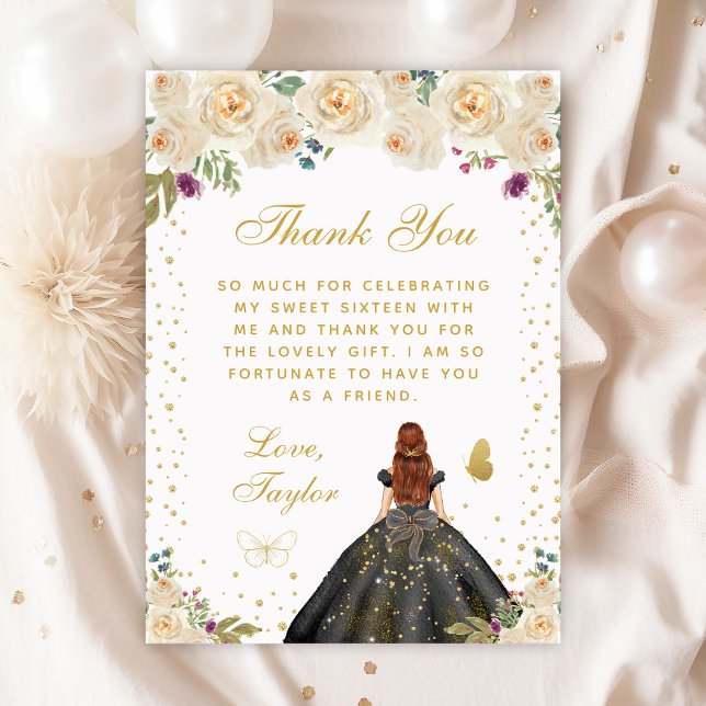 Cartão De Agradecimento Cream Floral Brown Hair Princess Sweet (Criador carregado)