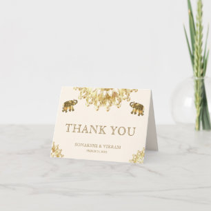 Cartão De Agradecimento Cream Gold Étnico Elefantes Casamento Indiano