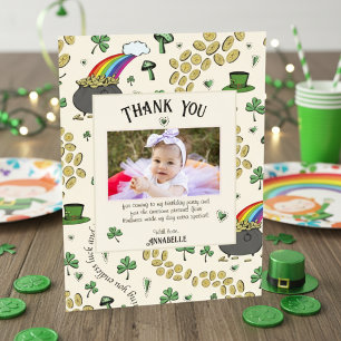 Cartão De Agradecimento Cream Irish Rainbow Clovers & Hearthday