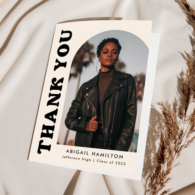 Cartão De Agradecimento Cream Offset Arch 4 Photo Graduation (Criador carregado)