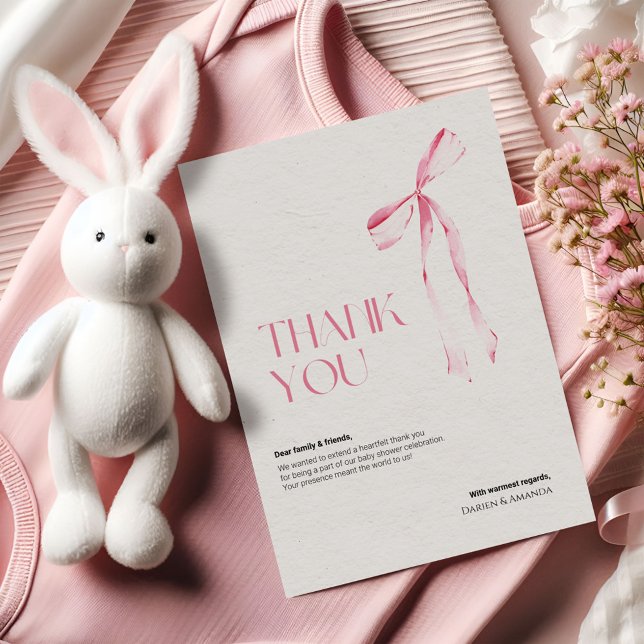 Cartão de agradecimento Cream & Pink Bow (Criador carregado)