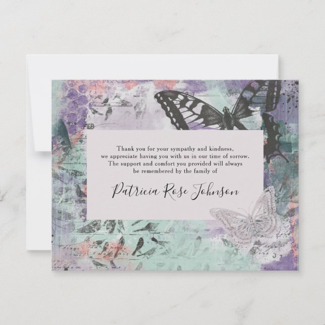 Cartão De Agradecimento Creative Butterfly Funeral Memorial Obrigado (Frente)