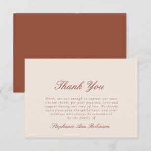 Cartão De Agradecimento Creme Funeral Simples de Bereavement Terracotta
