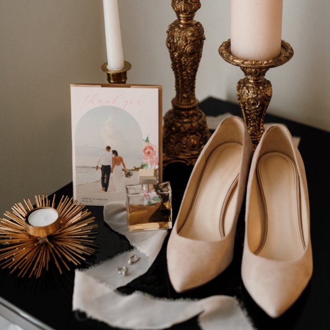 Cartão De Agradecimento Crème & Rosa | Casamento Romântico de Primavera Fl (Criador carregado)