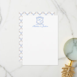 Cartão De Agradecimento Crest de Monograma Azul de Designer em Aquarela pa