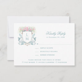 Cartão De Agradecimento Crest Elegante com placa de resposta RSVP de Rosas