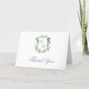 Cartão De Agradecimento Crest Floral Azul Empoeirado Obrigado