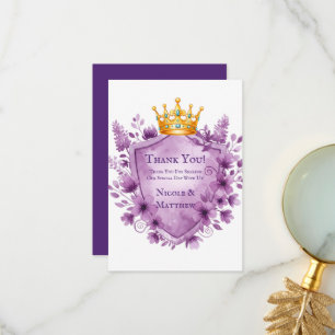 Cartão De Agradecimento Crest Floral Roxo Real Chuveiro de Noiva