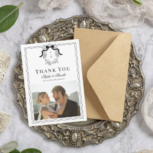 Cartão De Agradecimento Crest Monograma Arco de Vintage francês e casament