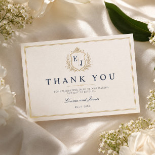Cartão De Agradecimento Crest Monograma Elegante Casamento Dinheiro Antigo