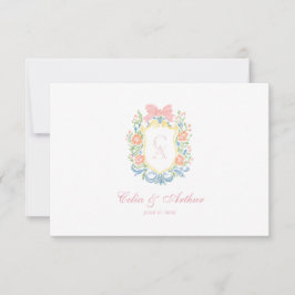 Cartão De Agradecimento Crest Monograma Floral Rococó Casamento