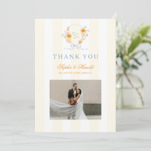Cartão De Agradecimento Crestão de Arco Floral Monograma Casamento de Prim