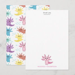 Cartão De Agradecimento Crianças Axolotl Crianças Salamandra Fofa Menina