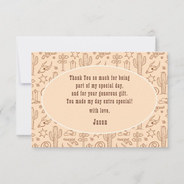 Cartão De Agradecimento Crianças de aniversário de cowboy do oeste selvage (Frente)