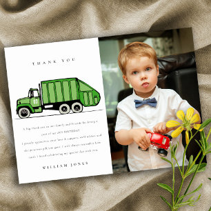 Cartão De Agradecimento Crianças do Caminhão de Lixo Verde Festa de Aniver