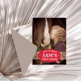 Cartão De Agradecimento Crianças Primeiro Rodeio Foto Western Vermelho/Mar