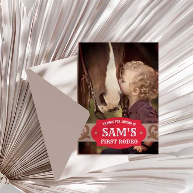 Cartão De Agradecimento Crianças Primeiro Rodeio Foto Western Vermelho/Mar (Criador carregado)