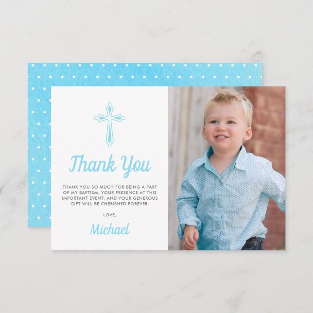 Cartão De Agradecimento Criptografia de Menino Religioso Batismo (Frente/Verso)