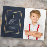 Cartão De Agradecimento Crisma | Foto personalizada simples<br><div class="desc">Adicione fotos e sua mensagem de obrigado personalizada. Este design é constituído por um quadro geométrico ouro e uma cruz dourada falsa. Disponível aqui: http://www.zazzle.com/store/selectpartysupplies</div>