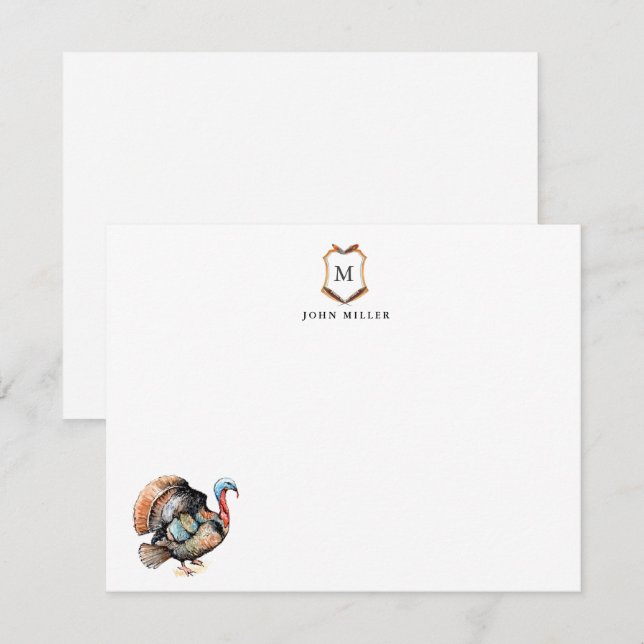 Cartão De Agradecimento Crista com peru monogramado (Frente/Verso)