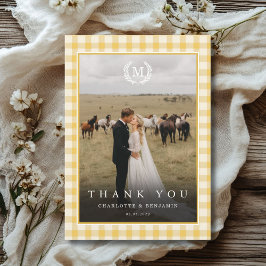 Cartão De Agradecimento Crista de Monograma Xadrez Amarelo 2 Foto