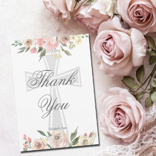 Cartão De Agradecimento Cristão Floral Rosa Elegante Personalizado