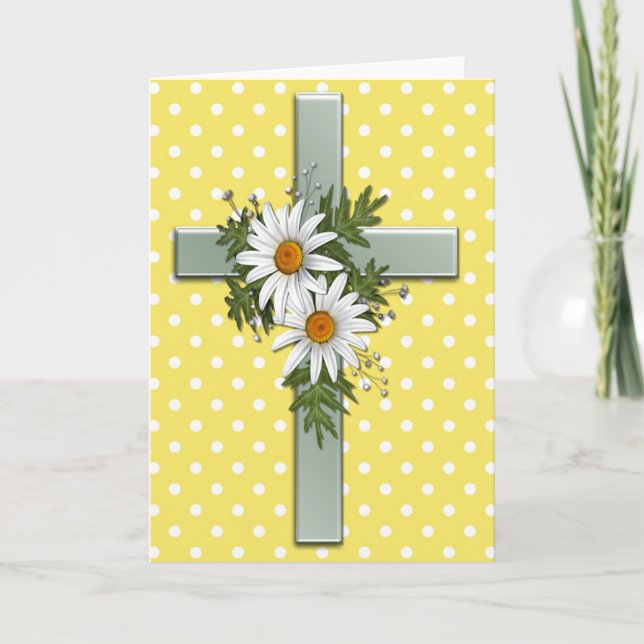 Cartão De Agradecimento Cross with Daisies Pretty Christian Greeting Card (Frente)
