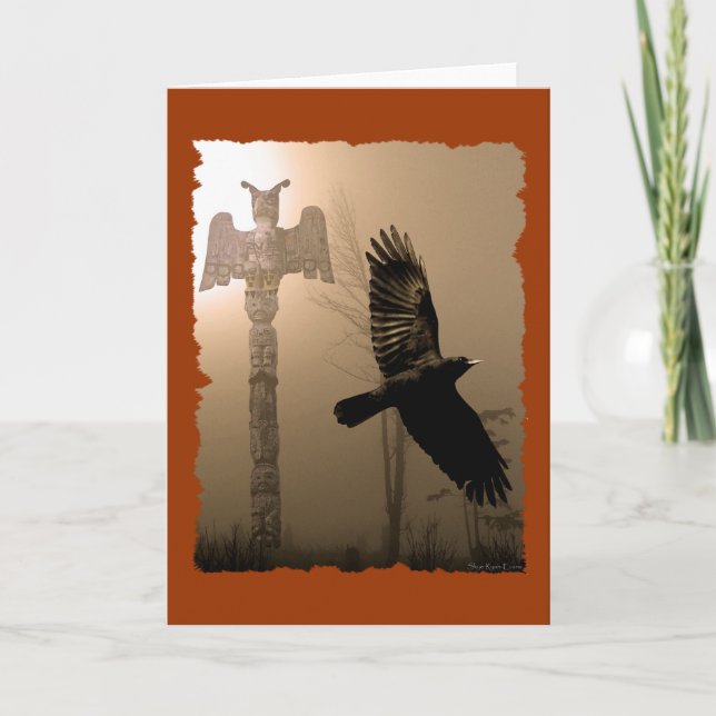 Cartão De Agradecimento CROW & TOTEM POLE Native American-themed Card (Frente)