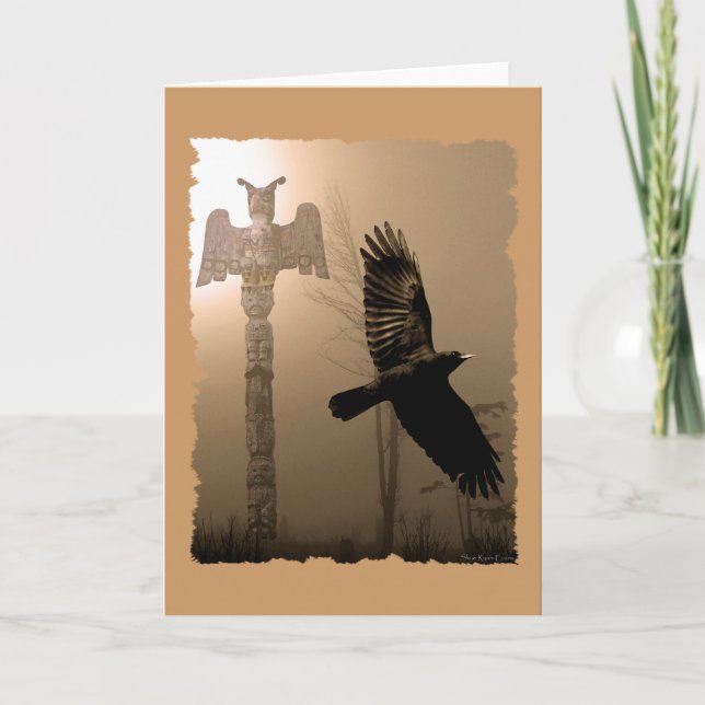 Cartão De Agradecimento CROW & TOTEM POLE Native American-themed Card (Frente)