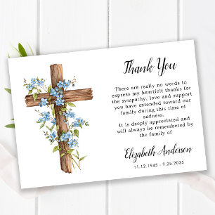 Cartão De Agradecimento Cruz de Madeira Flor Forget Me Nó Simpatia Funeral