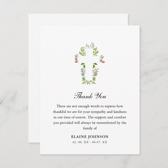 Cartão De Agradecimento Cruz de verde funerário cristão Obrigado  (Frente/Verso)