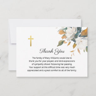 Cartão De Agradecimento Cruz Floral Branca Memorial Religioso Funeral