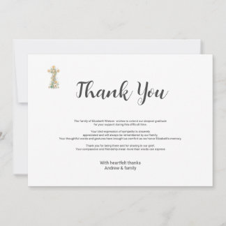 Cartão De Agradecimento Cruz Floral Simples de Luto Funeral Obrigado