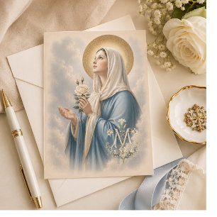 Cartão De Agradecimento Cruz Mariana Floral Mãe Abençoada Religiosa