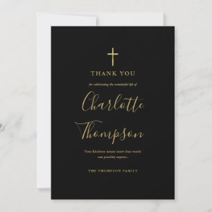 Cartão De Agradecimento Cruz memorial fúnebre simples e elegante em ouro