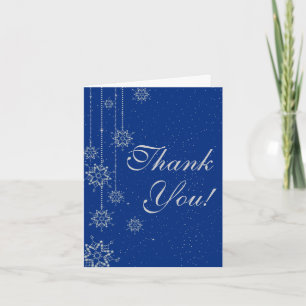 Cartão De Agradecimento Crystal snowflakes blue wedding Thank You