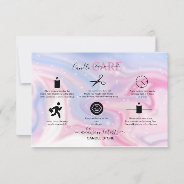 Cartão De Agradecimento Cuidados De Velas Estéticas Rosa (Frente)