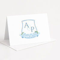 Cume de Casamento Botânico Monograma Azul e Branco