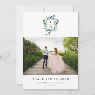 Cartão De Agradecimento Cume de Eucalipto Foto de Casamento em Aquarela