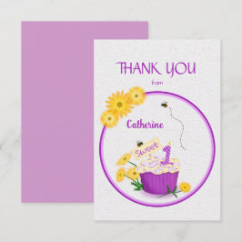 Cartão De Agradecimento Cupcake de 1º Aniversário Flor Silvestre Amarela E