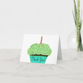 Cartão De Agradecimento Cupcake de Glacé Verde de Aniversário Obrigado