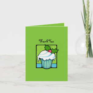 Cartão De Agradecimento Cupcake de Natal verde Obrigado Nota