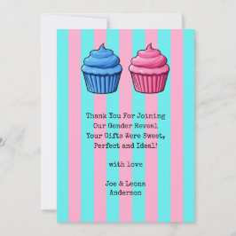 Cartão De Agradecimento Cupcake Gênero Revelar Azul e Rosa