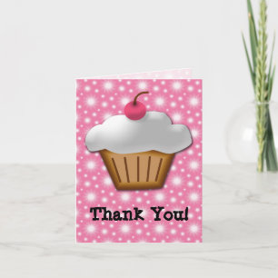 Cartão De Agradecimento Cupcake Recortado com Cereja Rosa por Cima