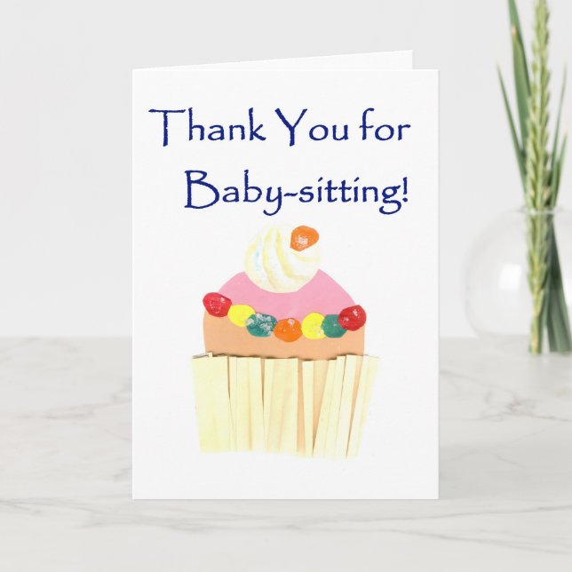 Cartão De Agradecimento Cupcake 'Thank You for Babysitting' card (Frente)