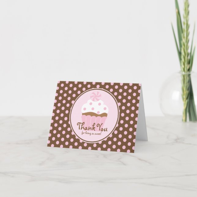 Cartão De Agradecimento Cupcake Thank You Note Cards Pink Brown (Frente)