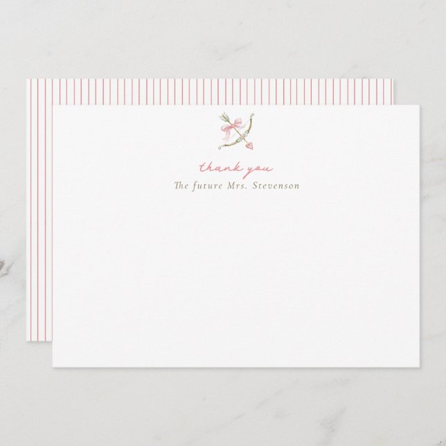 Cartão De Agradecimento Cupid Arrow Bow & Heart Bridal Shower (Frente/Verso)