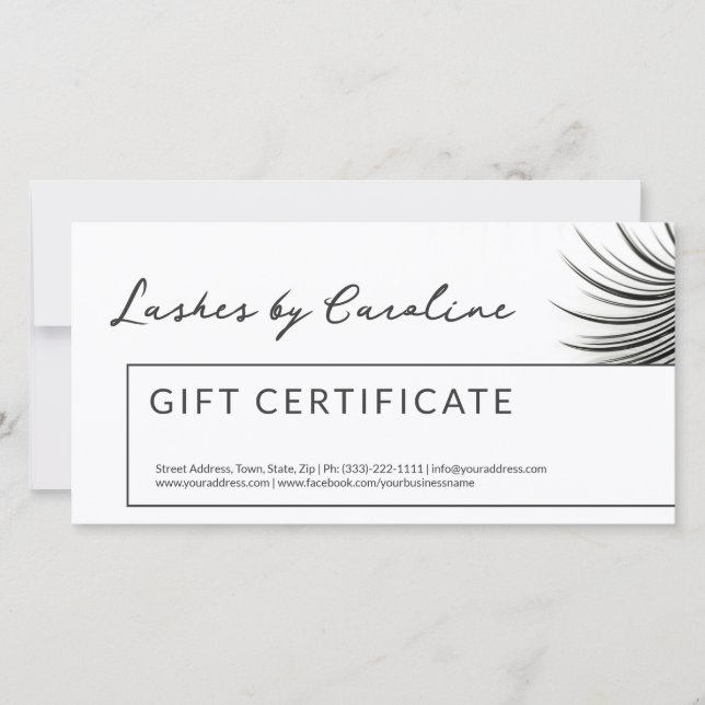 Cartão De Agradecimento Curly Lashes Certificado de Presente Bordo Branco (Frente)