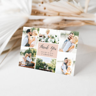 Cartão De Agradecimento Cursive Colagem de Fotos de Casamento Agradecime